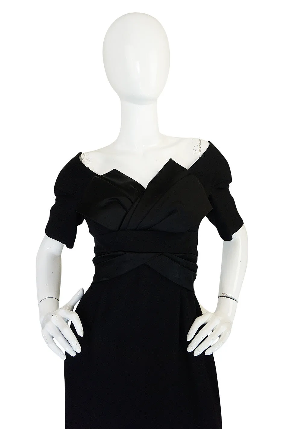 1950s Helena Barbieri Black Bow Detailed Silk Crepe Dress