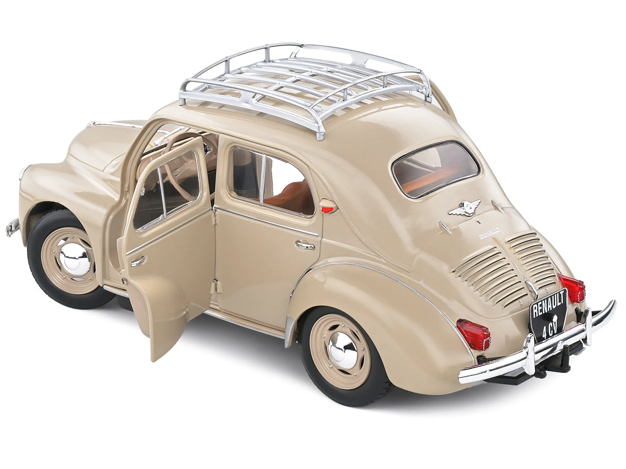 1956 Renault 4CV Beige Tourterelle with Roof Rack 1/18 Diecast Model Car by Solido