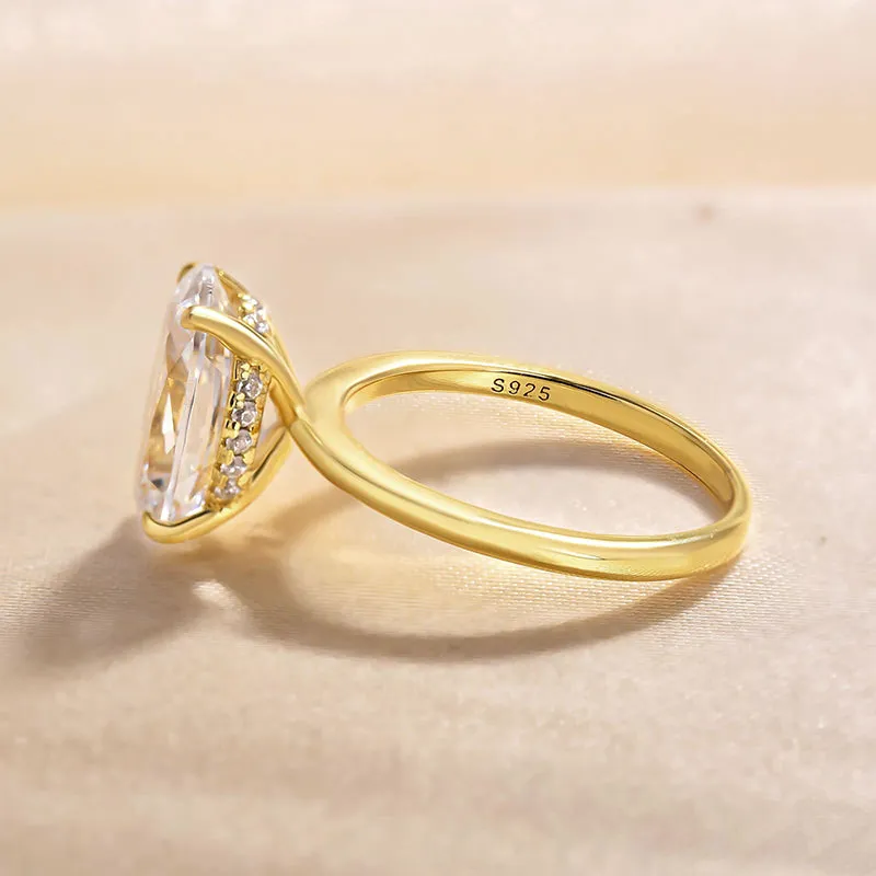 3.5ct Oval Cut Solitaire Golden Color Engagement Ring In Sterling Silver