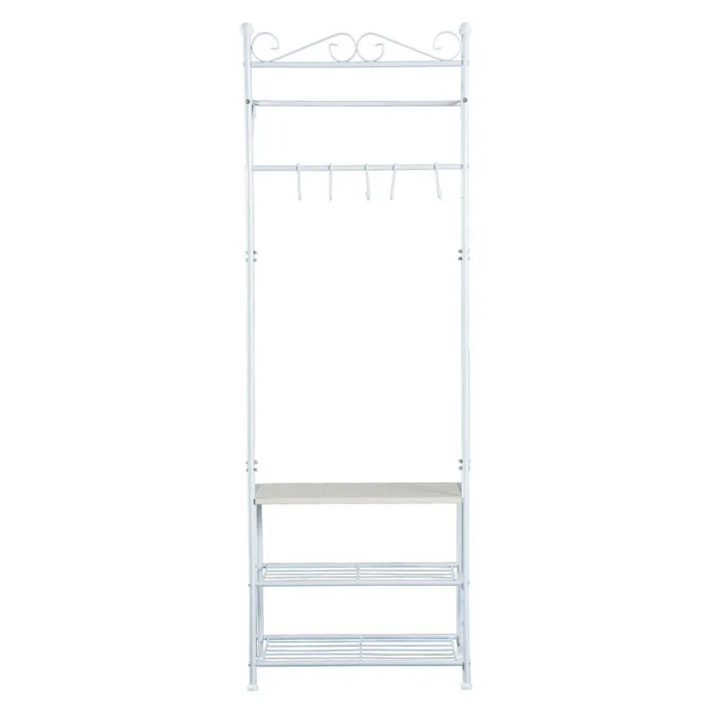 5 Hooks Coat Rack Hanging Bar in White