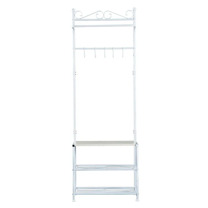 5 Hooks Coat Rack Hanging Bar in White