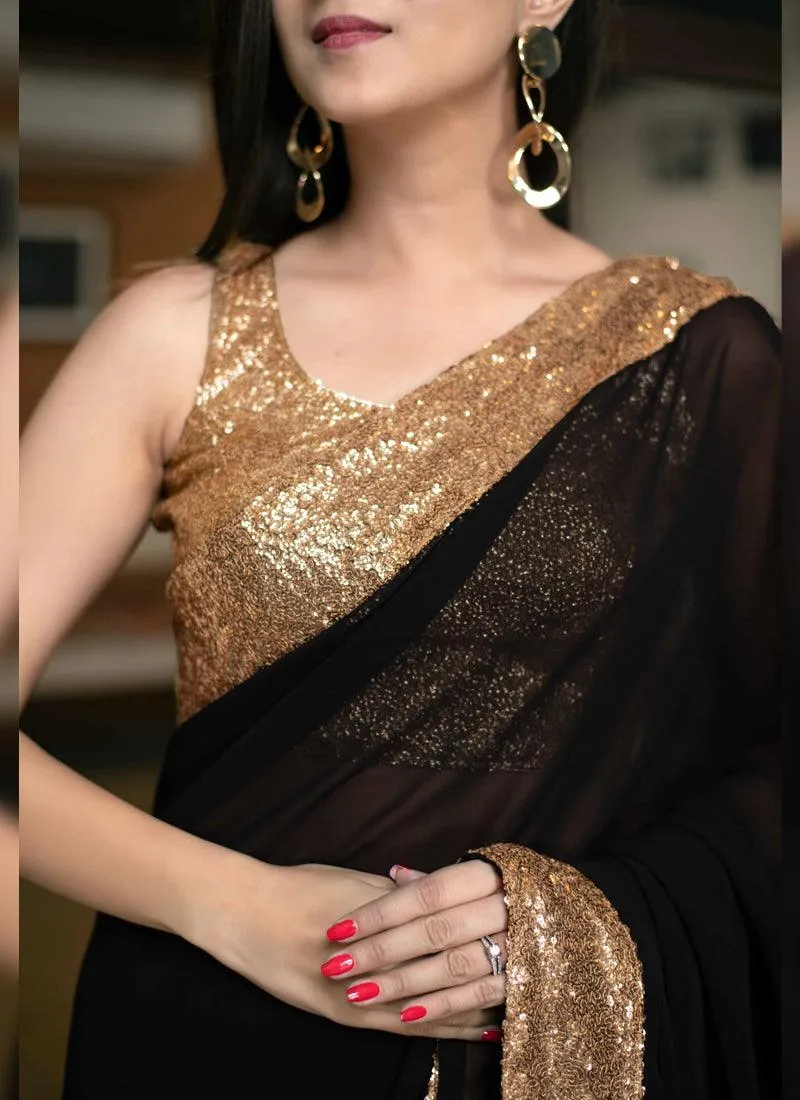 Admirable Black Color Georgette Base Designer Party Wear Saree