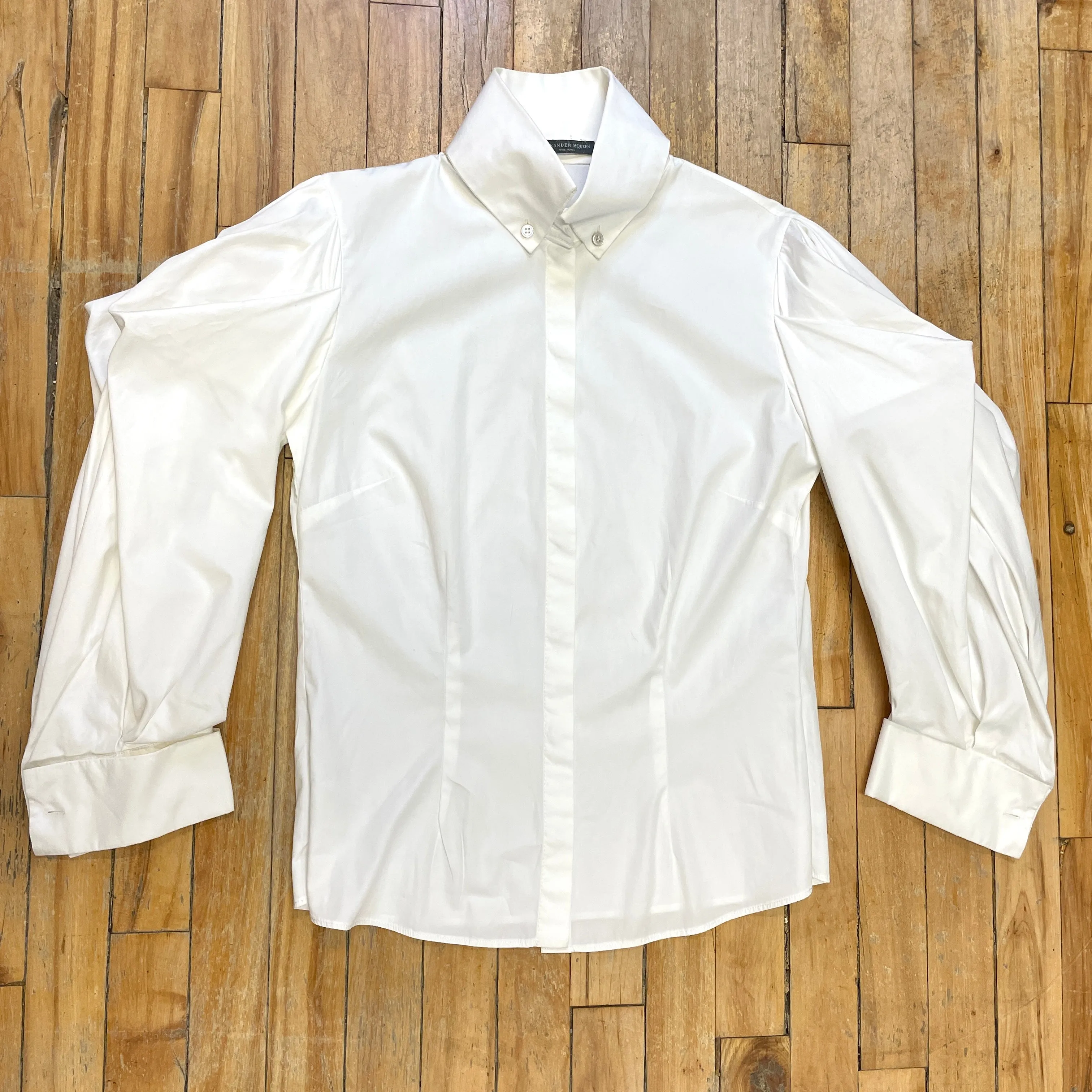 Alexander McQueen Vintage Designer Puffy Sleeve Tuxedo Shirt Made in Italy Size Small