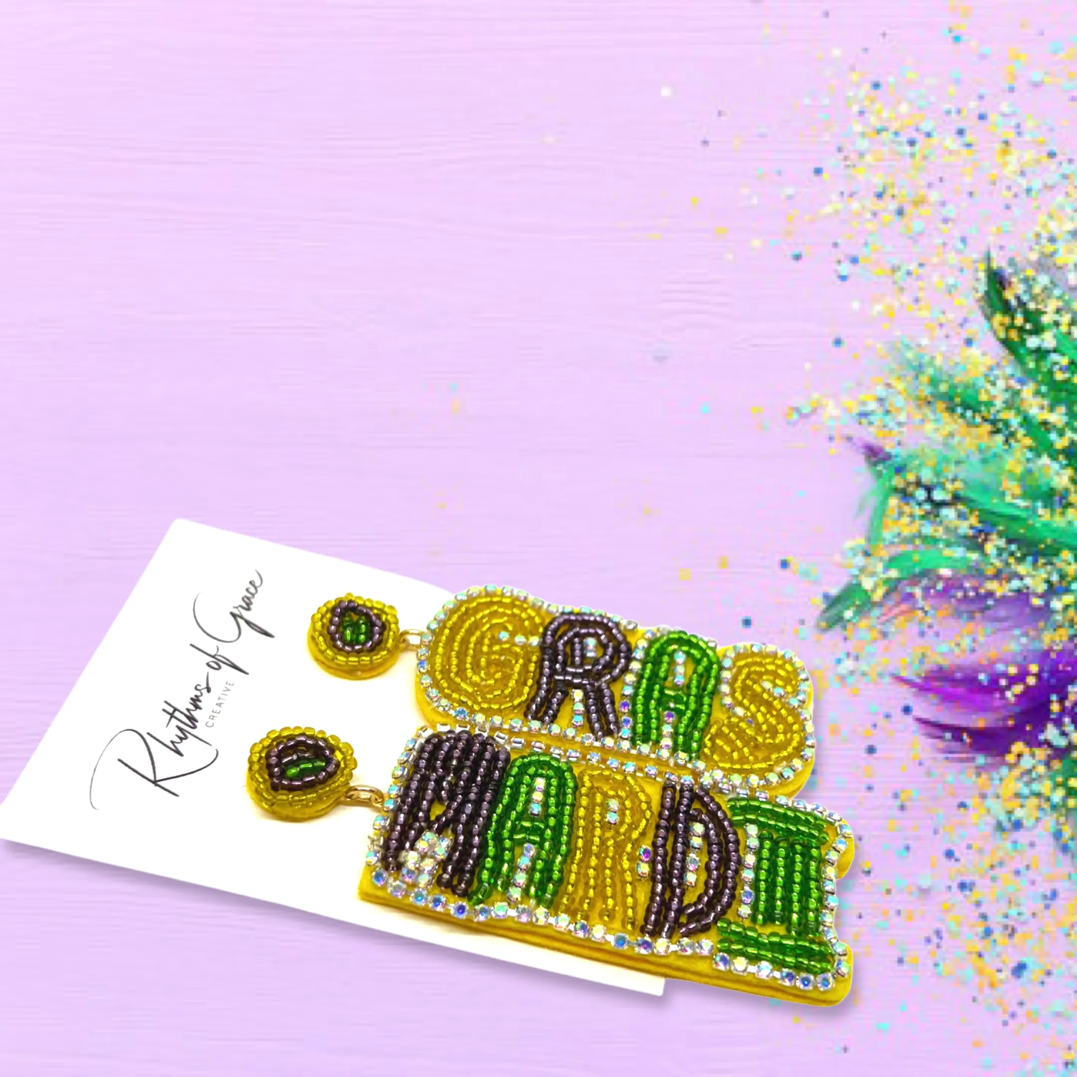 Beaded Mardi Gras Earrings - Purple Green Gold, Mardi Gras Mask, New Orleans, Mardi Gras Jewelry, Beaded Earrings, Mardi Gras Accessories