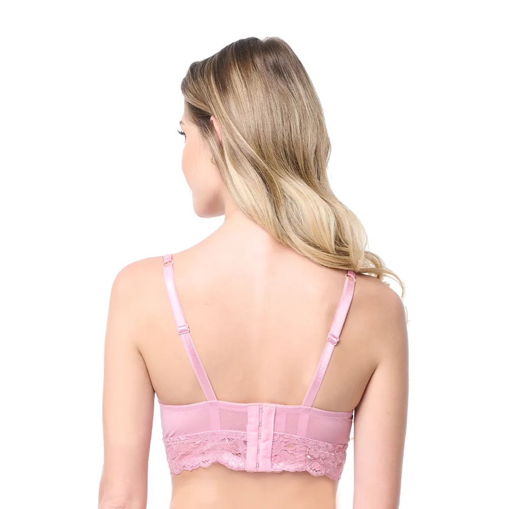 Brasier coordinable de peto largo con detalles de mesh rosa 23913 Lady Carnival