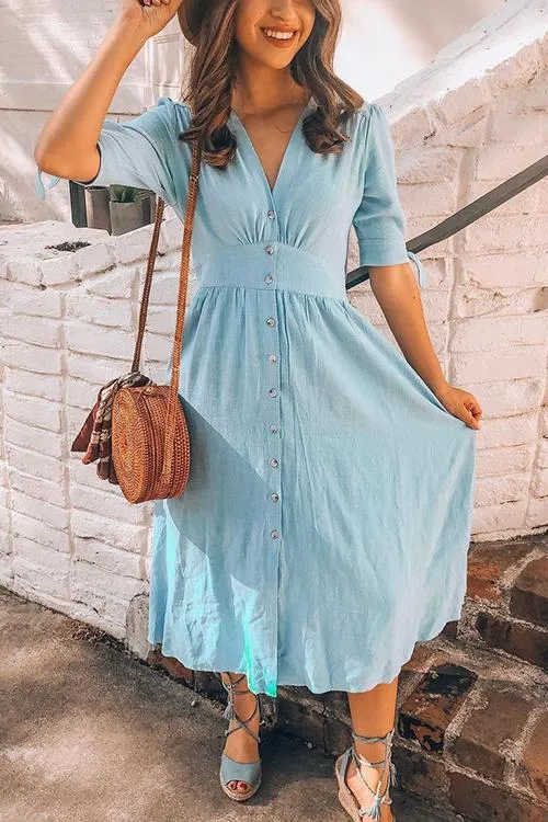 Button Knot Sleeve Dress