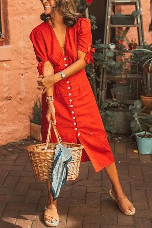 Button Knot Sleeve Dress