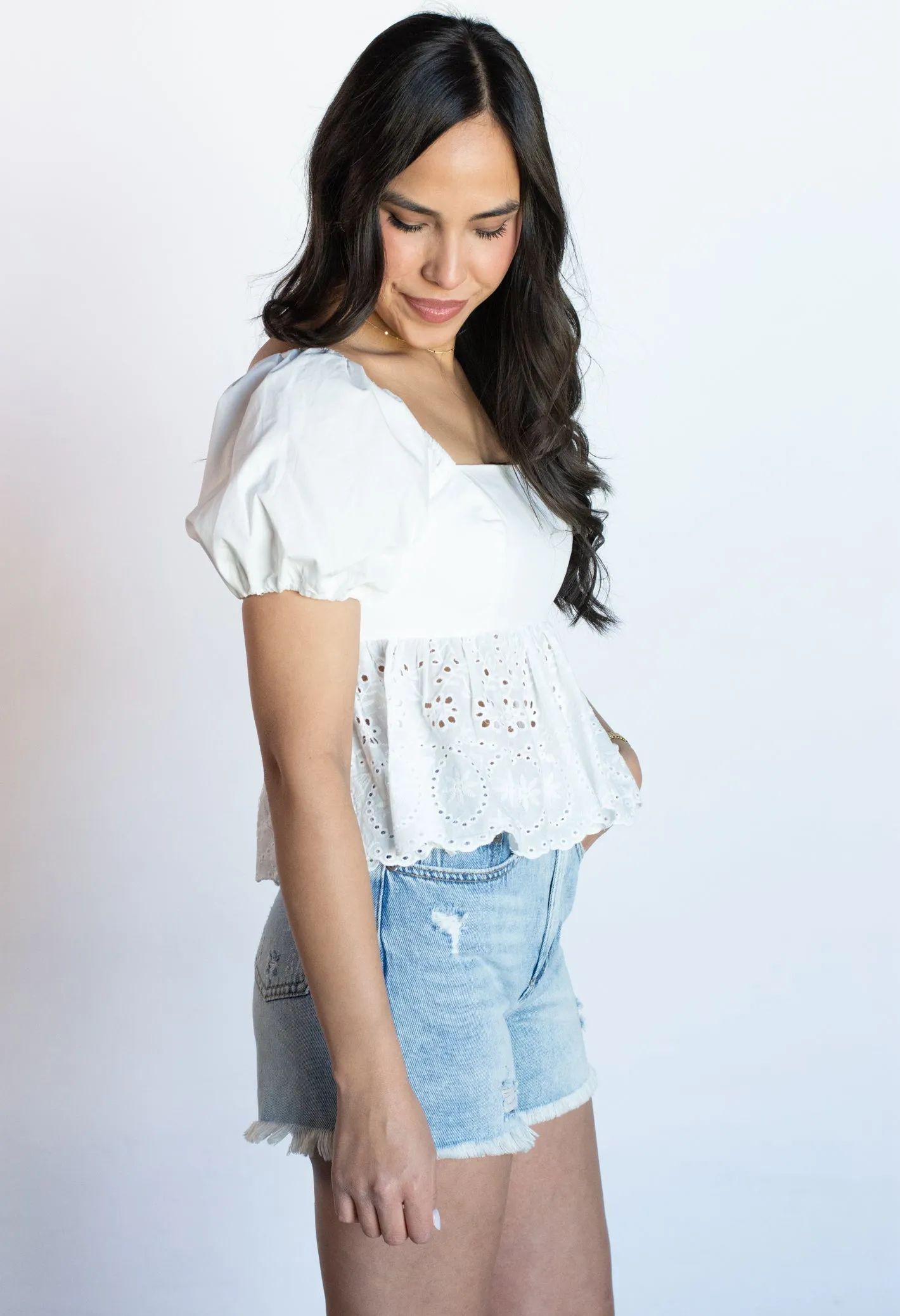 Captivating Grace White Eyelet Top