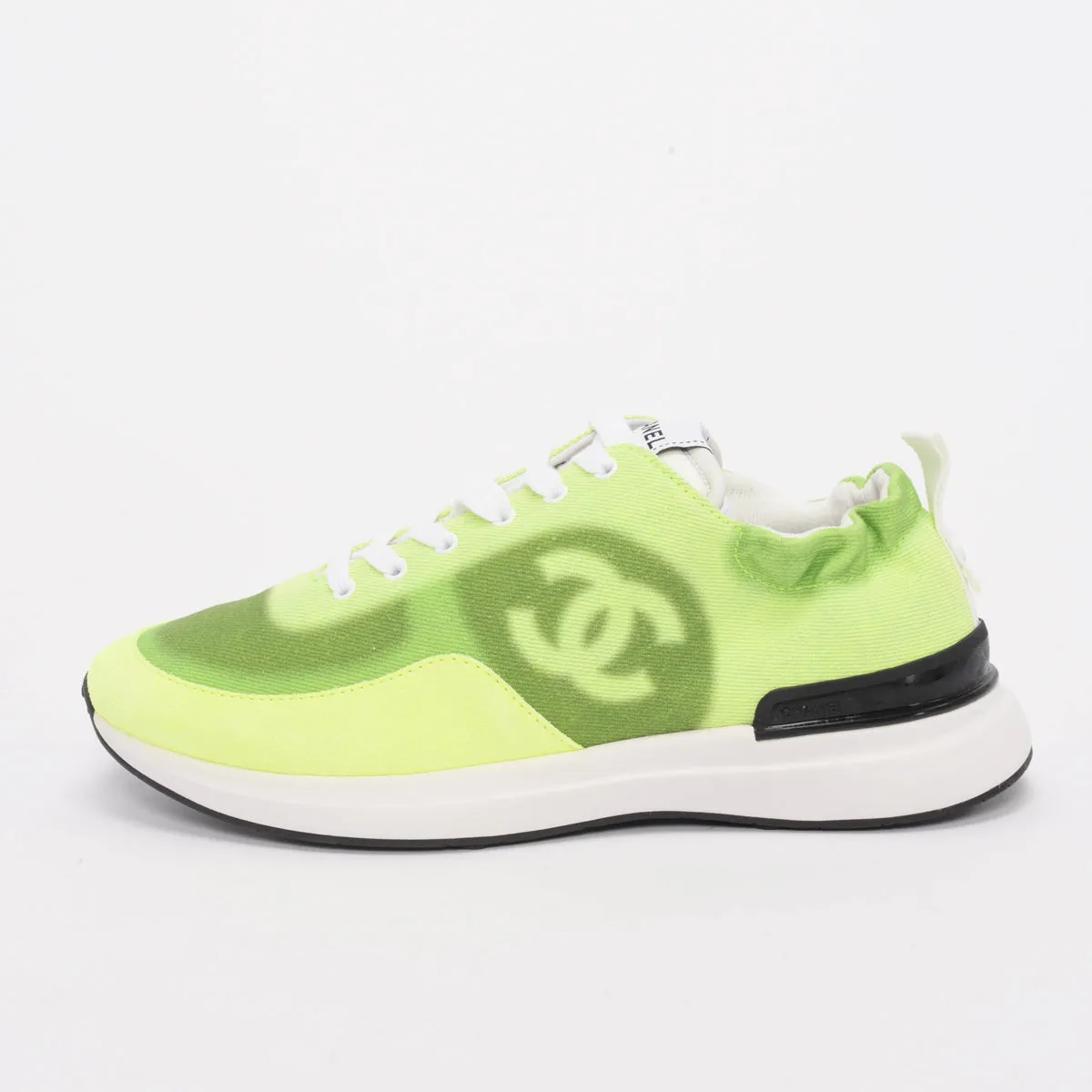 Chanel Fluro Green Denim CC Sneakers 39.5