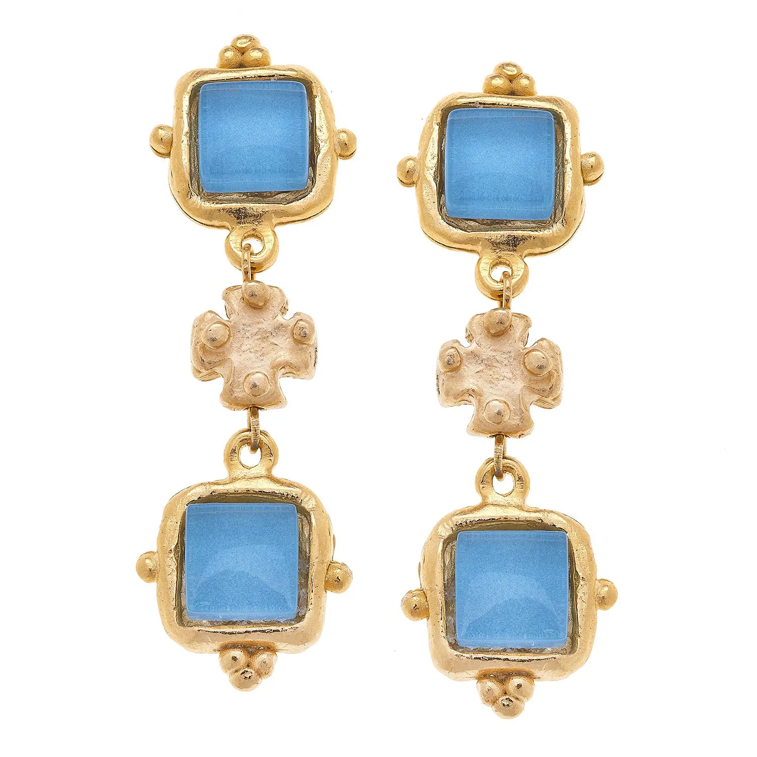 Charlotte Aqua French Glass Tier Earrings