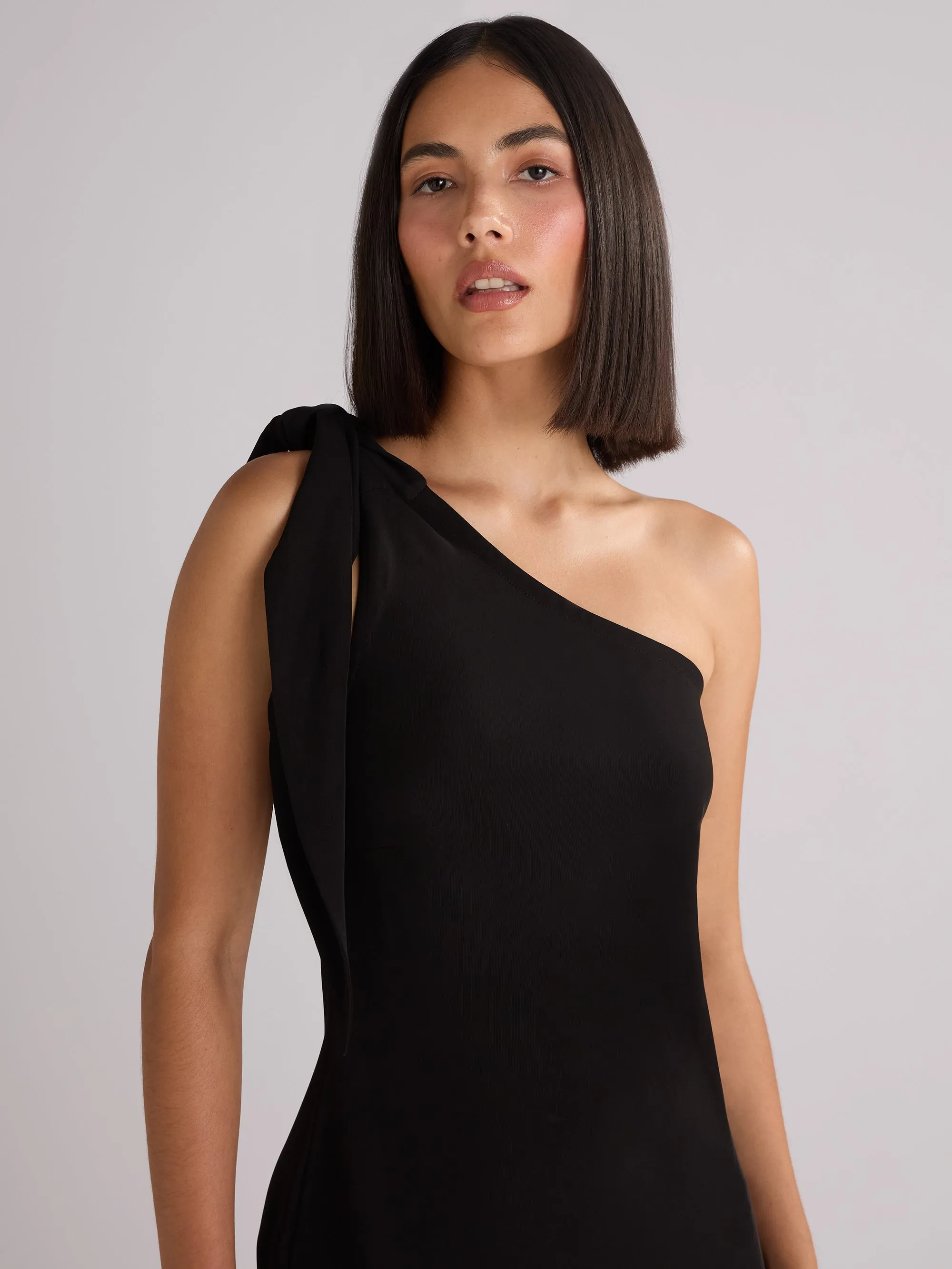 Charlotte Black Crepe One Shoulder Maxi Dress