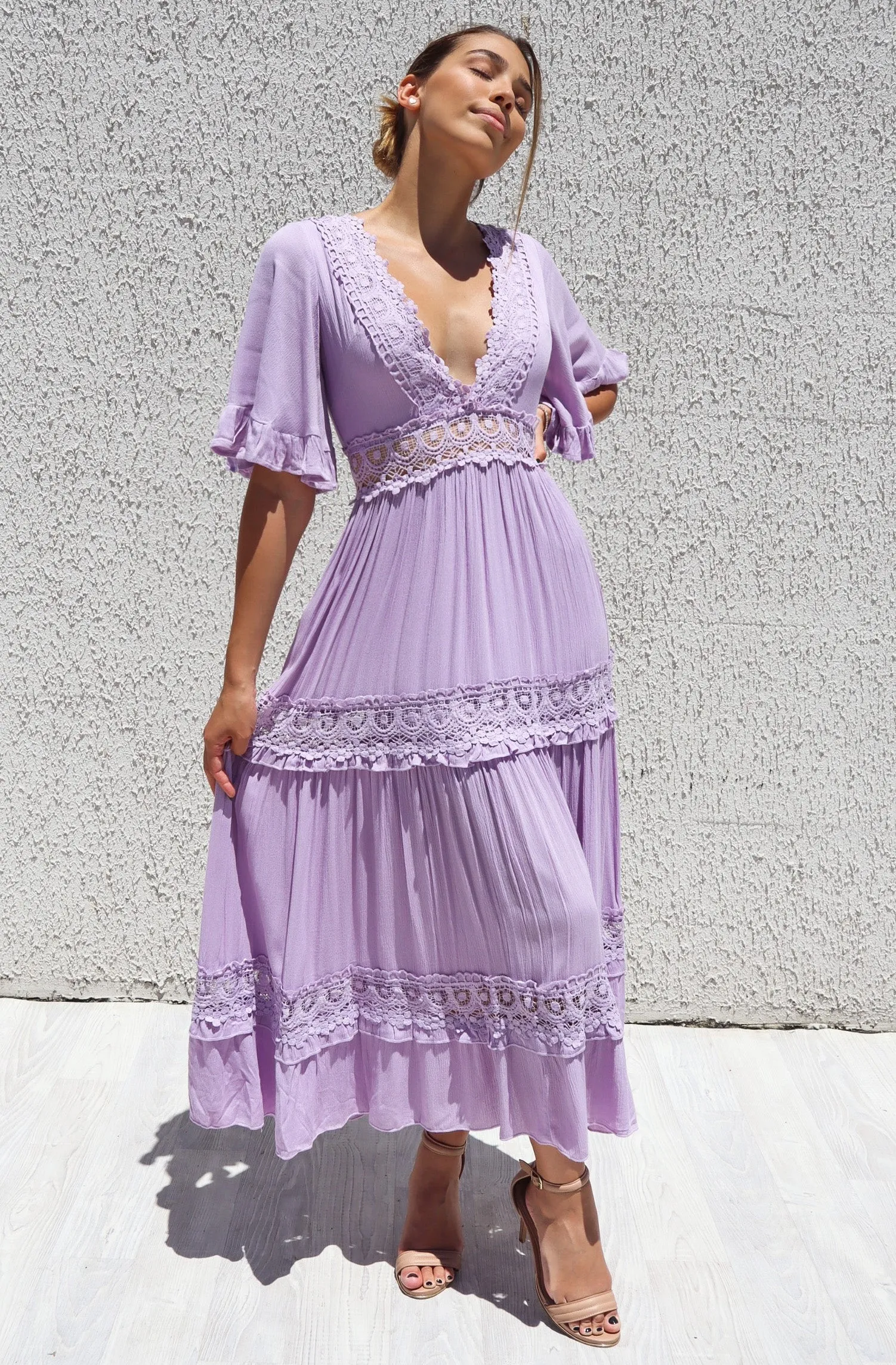 Charlotte Boho Maxi Dress - Lilac