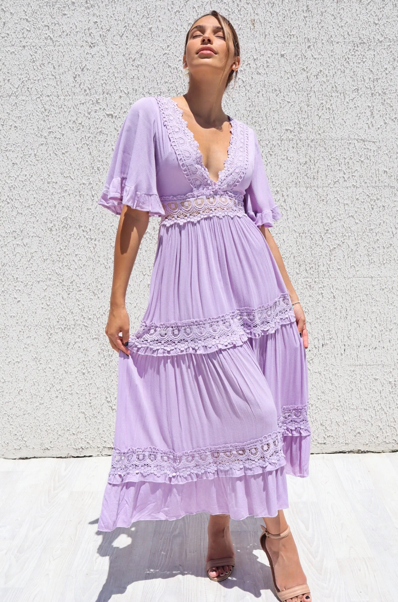 Charlotte Boho Maxi Dress - Lilac