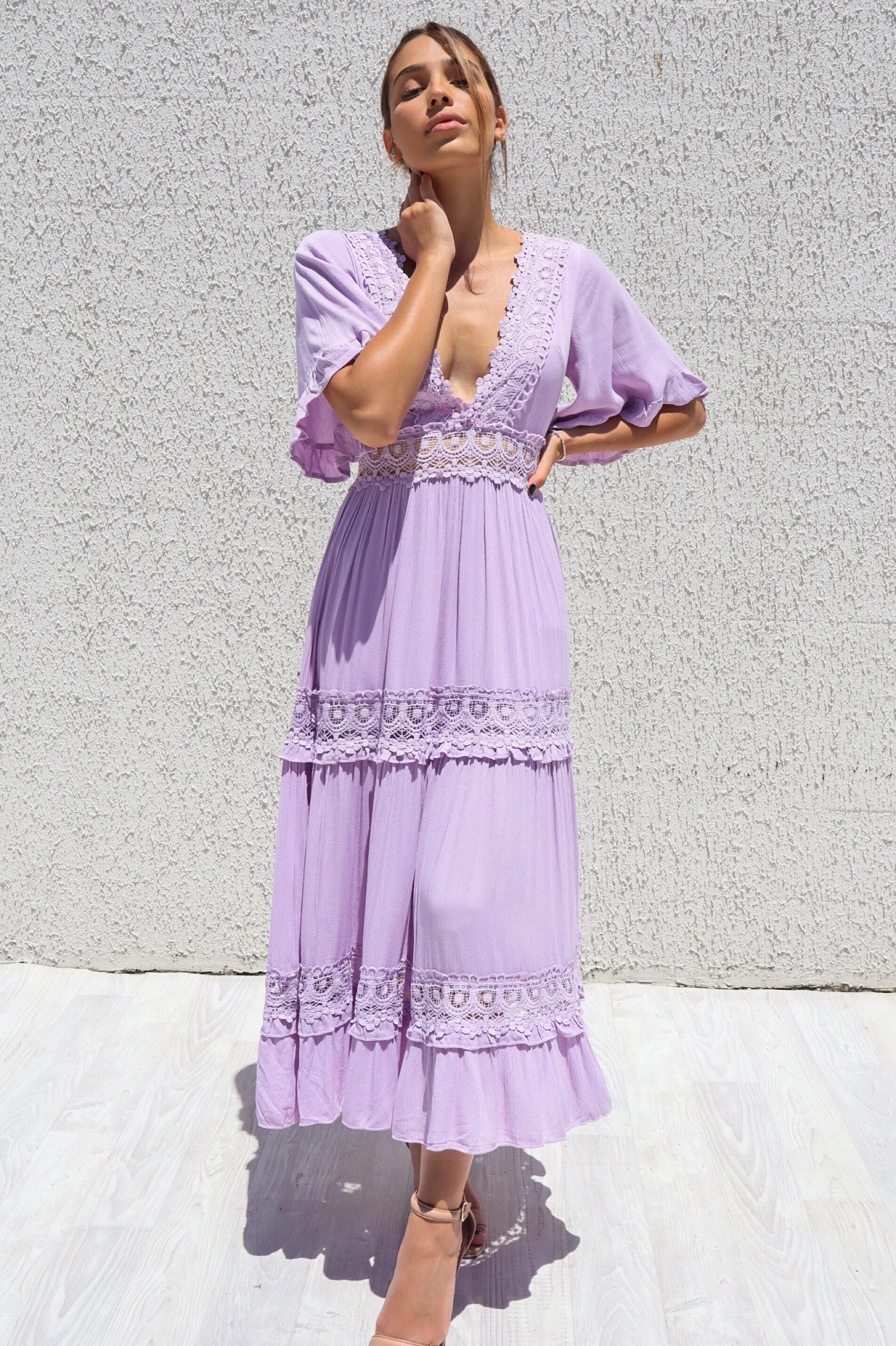 Charlotte Boho Maxi Dress - Lilac