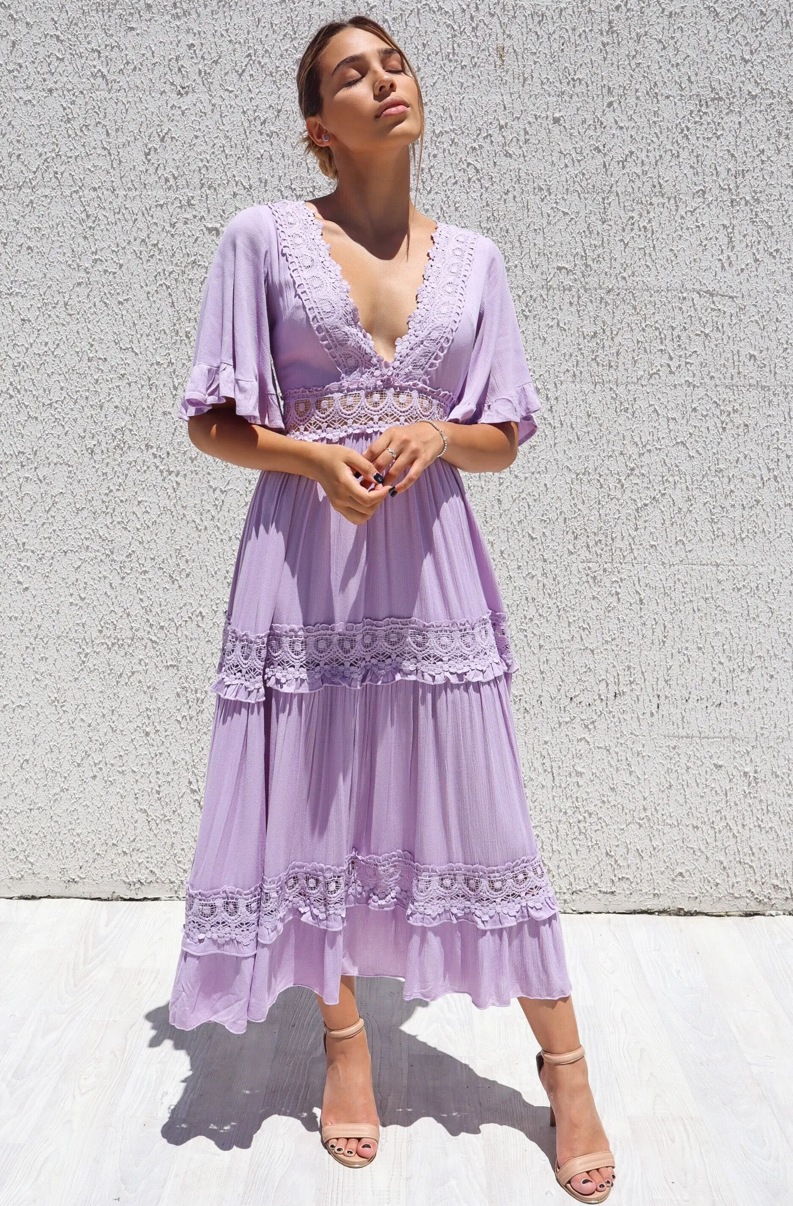 Charlotte Boho Maxi Dress - Lilac