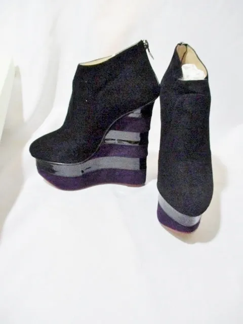 CHARLOTTE OLYMPIA BOWIE STRIPE WEDGE Bootie Shoe 36.5 6 BLACK Purple Platform