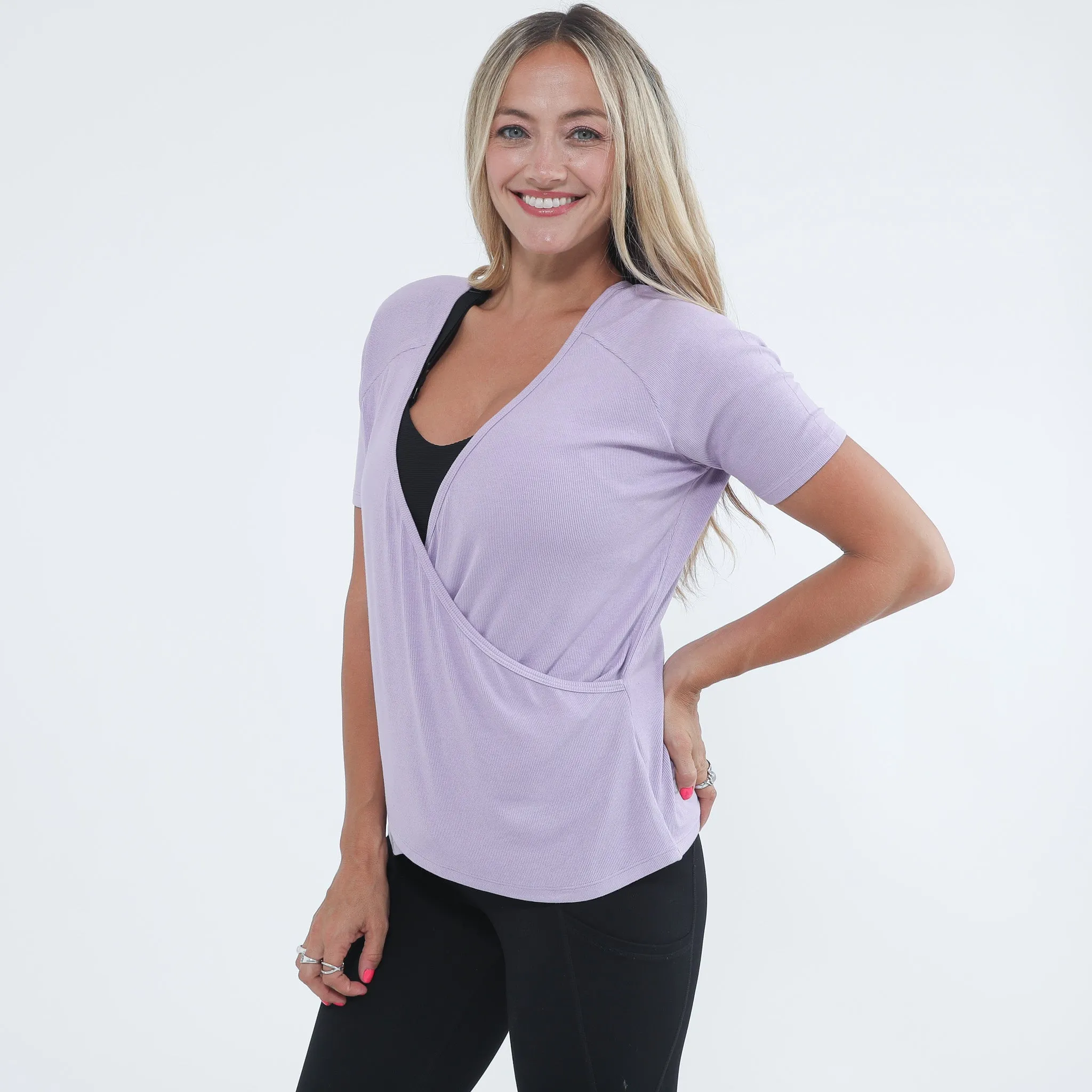 Charlotte Two-Way Nursing Wrap - Short Sleeve (Lilac)