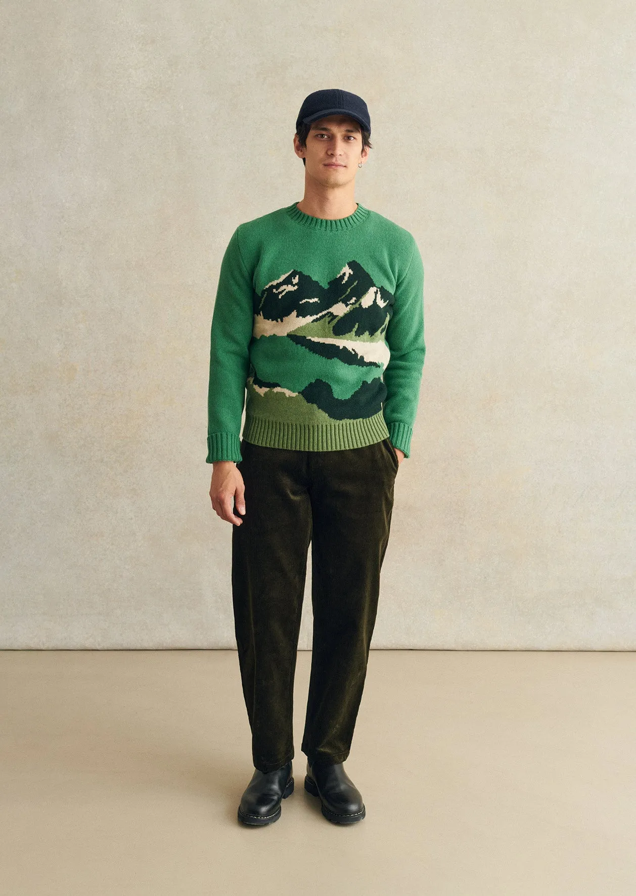 De Bonne Facture Jacquard Mountain Sweater / Green