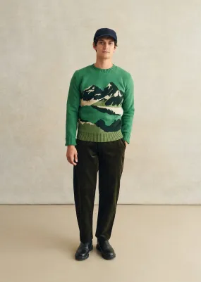 De Bonne Facture Jacquard Mountain Sweater / Green