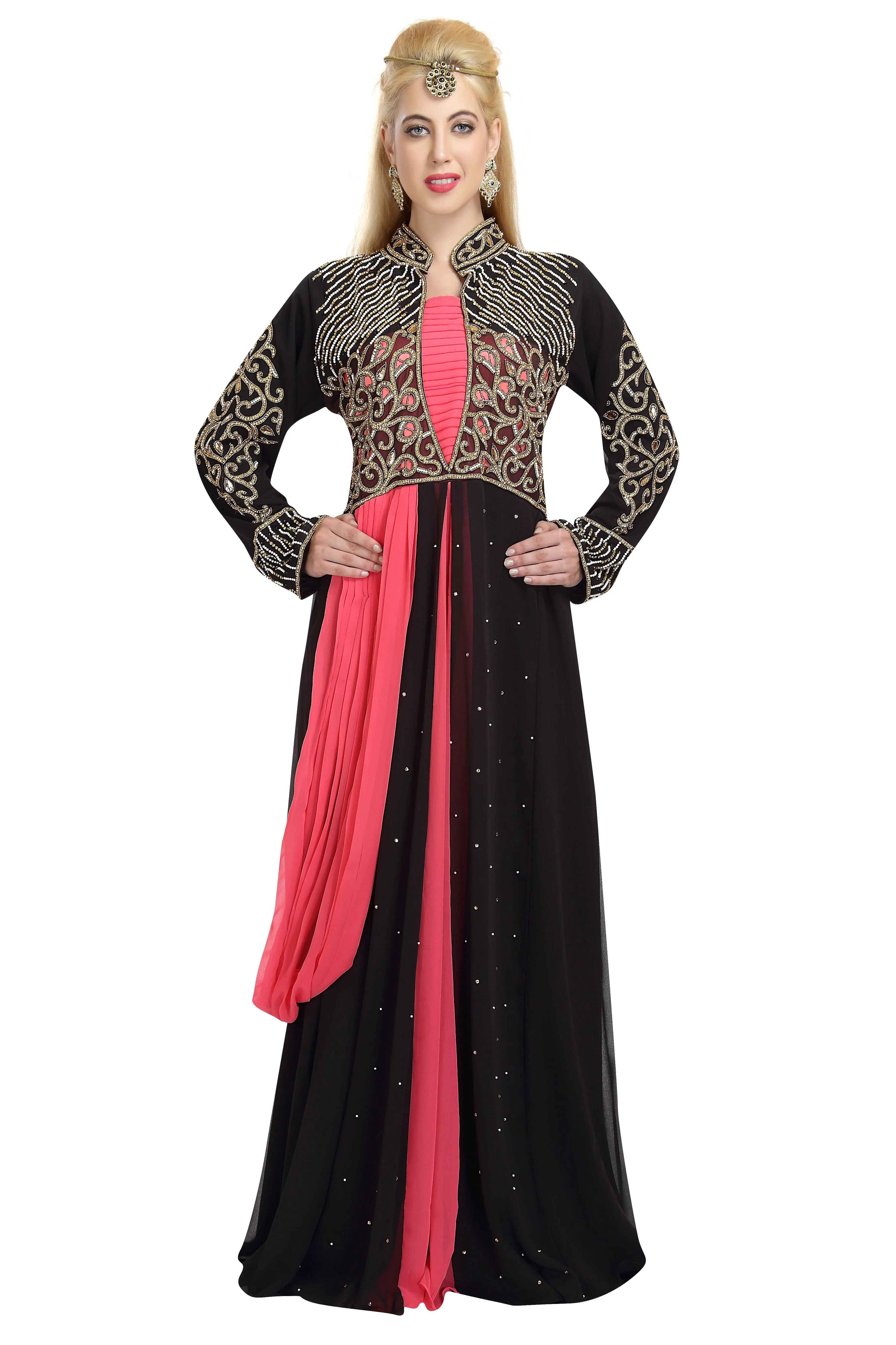 Designer Kaftan Gown in Black And Pink Bridesmaid Dress