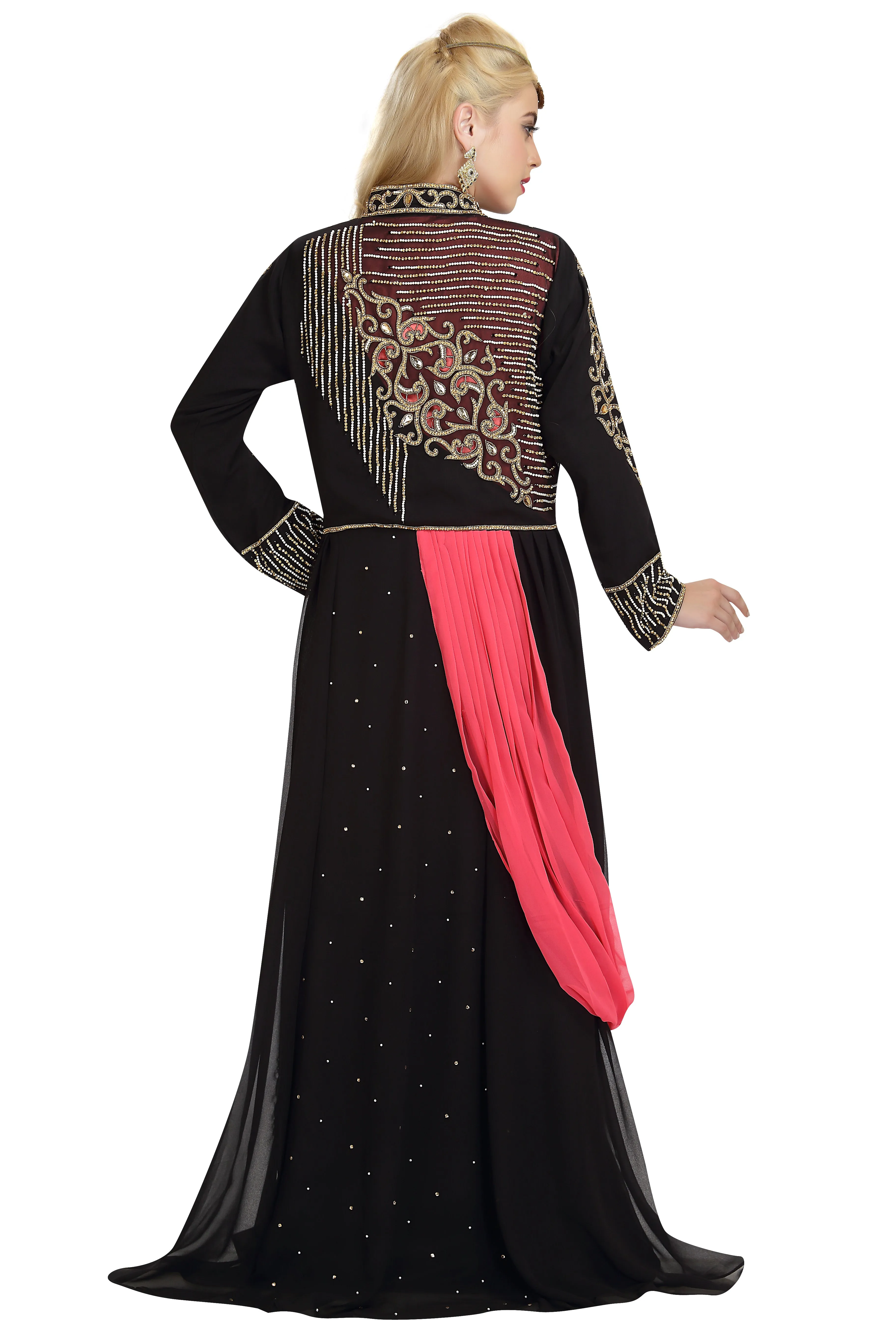 Designer Kaftan Gown in Black And Pink Bridesmaid Dress