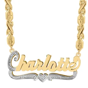 Double Script Name Plate With Beading with Xoxo chain