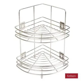 Embassy Corner Stand, Small - Double (2-Tier), 23x37 cms, Stainless Steel (Multipurpose Storage Rack / Shelf - Kitchen, Bathroom etc.)