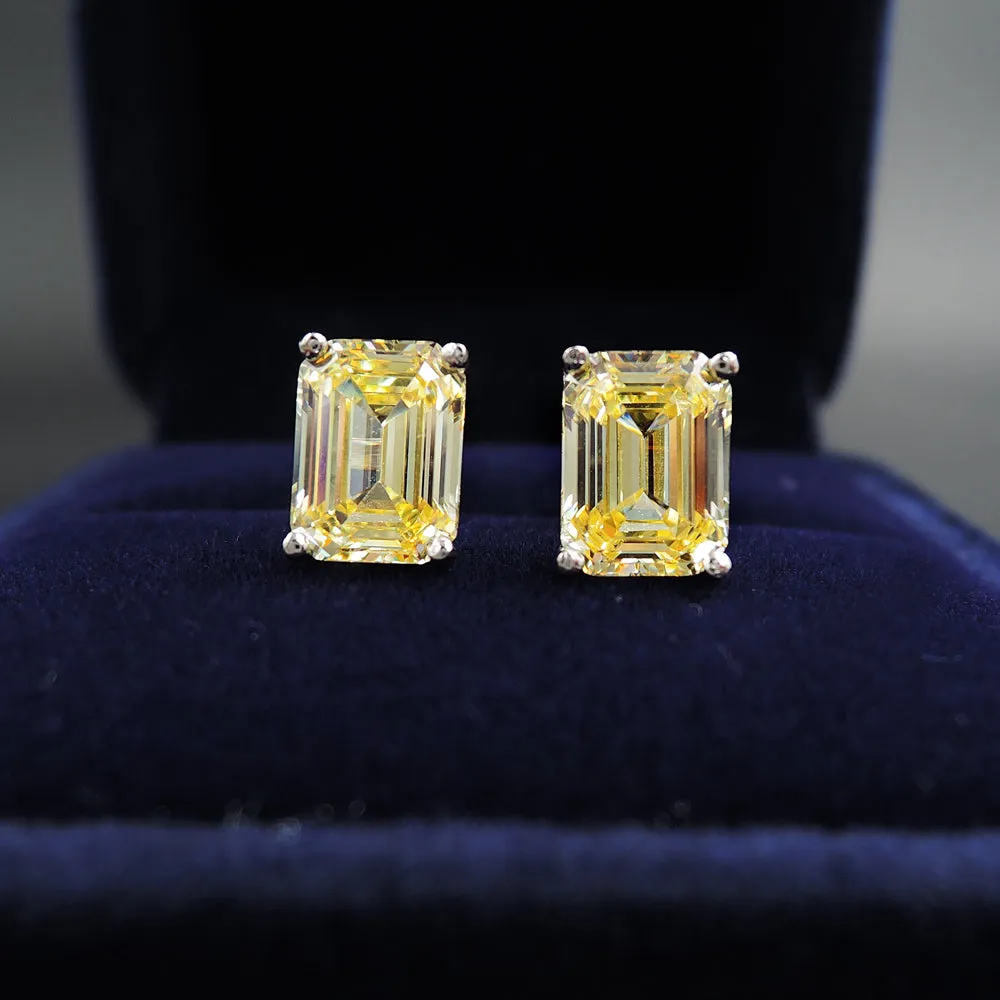 Emerald Cut Stud Earrings In Sterling Silver