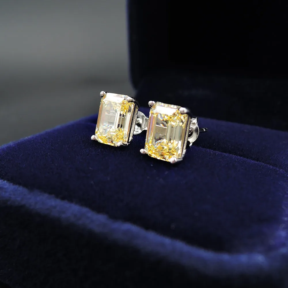 Emerald Cut Stud Earrings In Sterling Silver