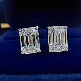 Emerald Cut Stud Earrings In Sterling Silver