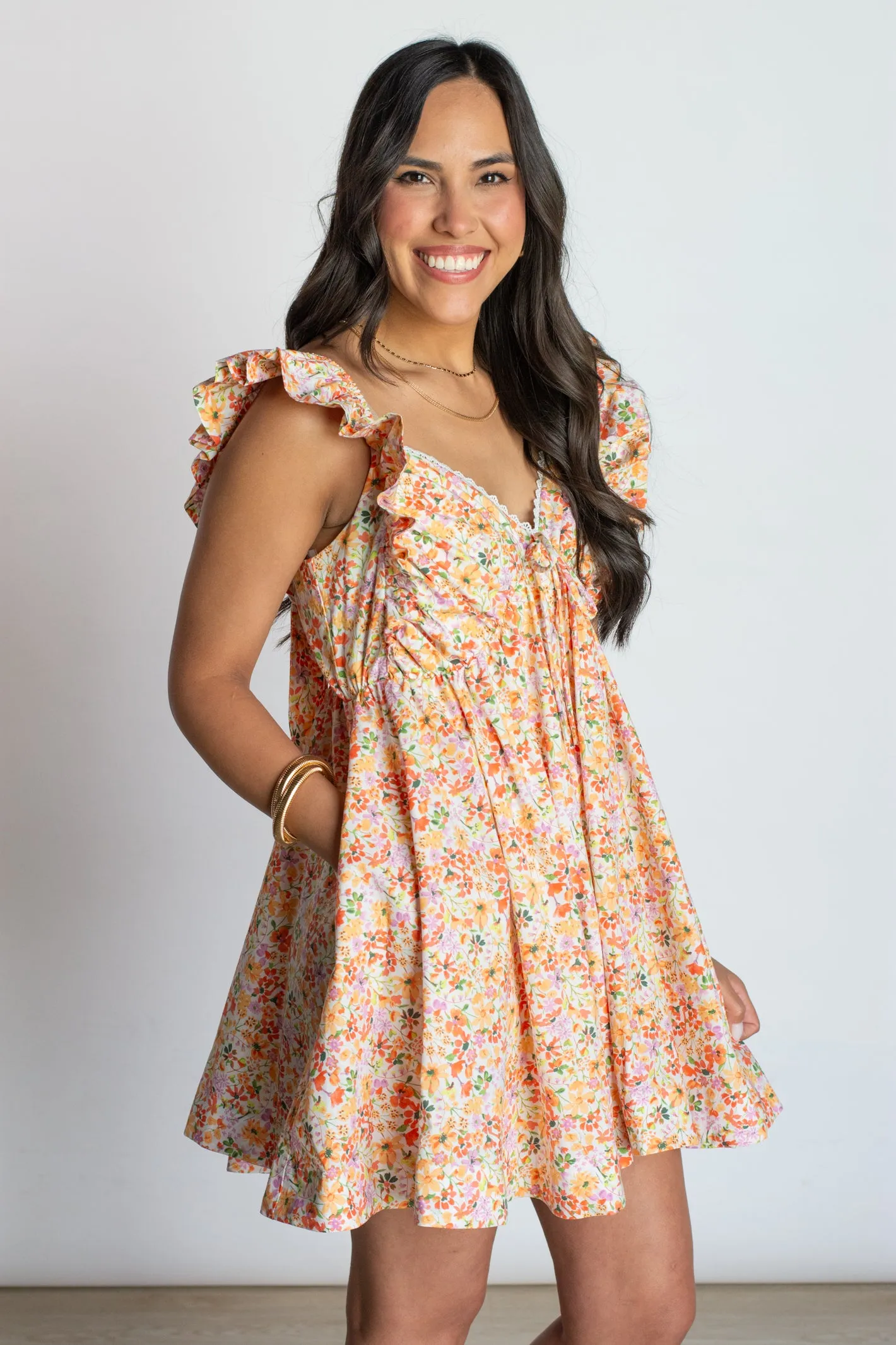 Endless Sunsets Peach Floral Mini Dress