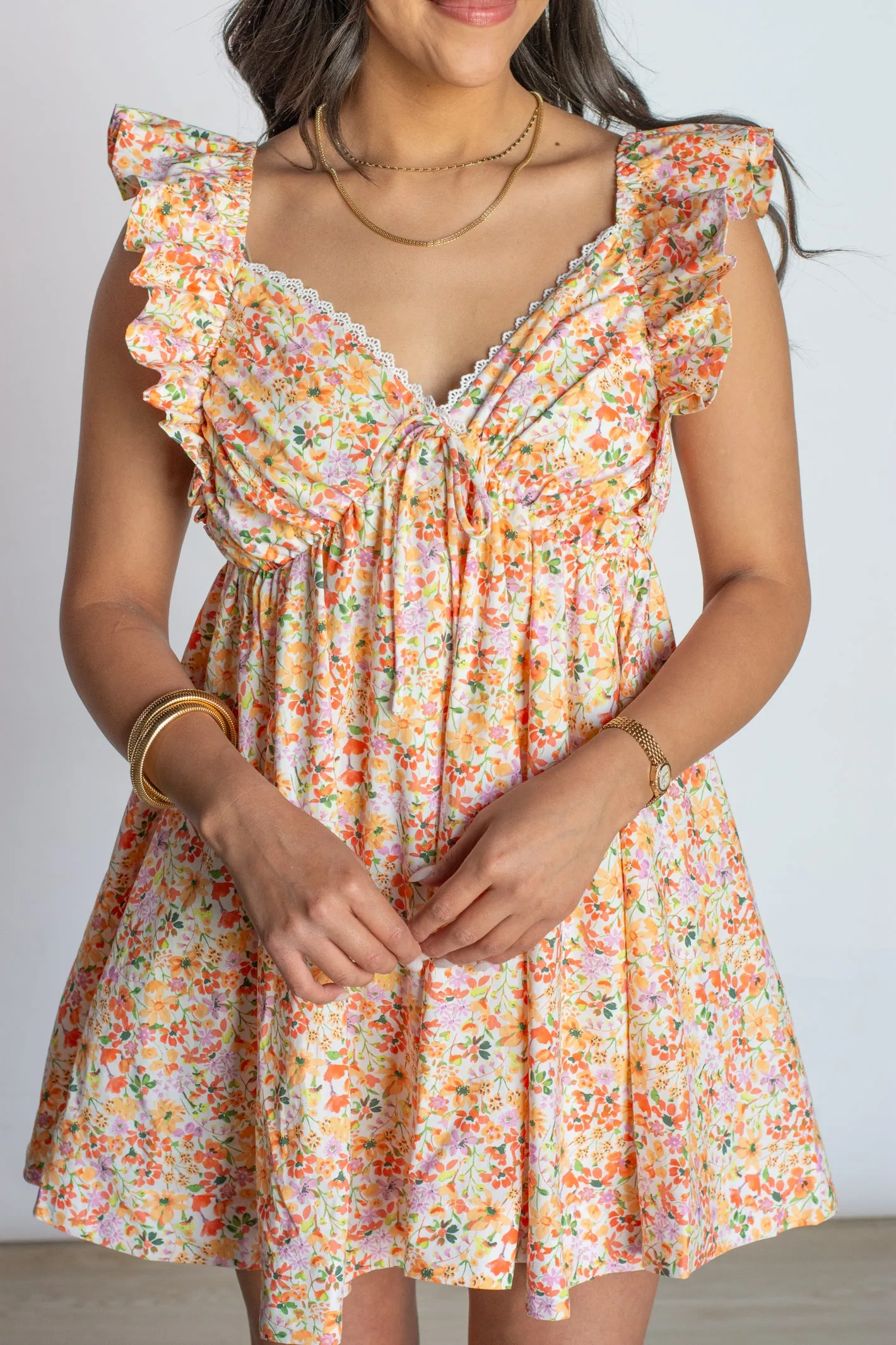 Endless Sunsets Peach Floral Mini Dress