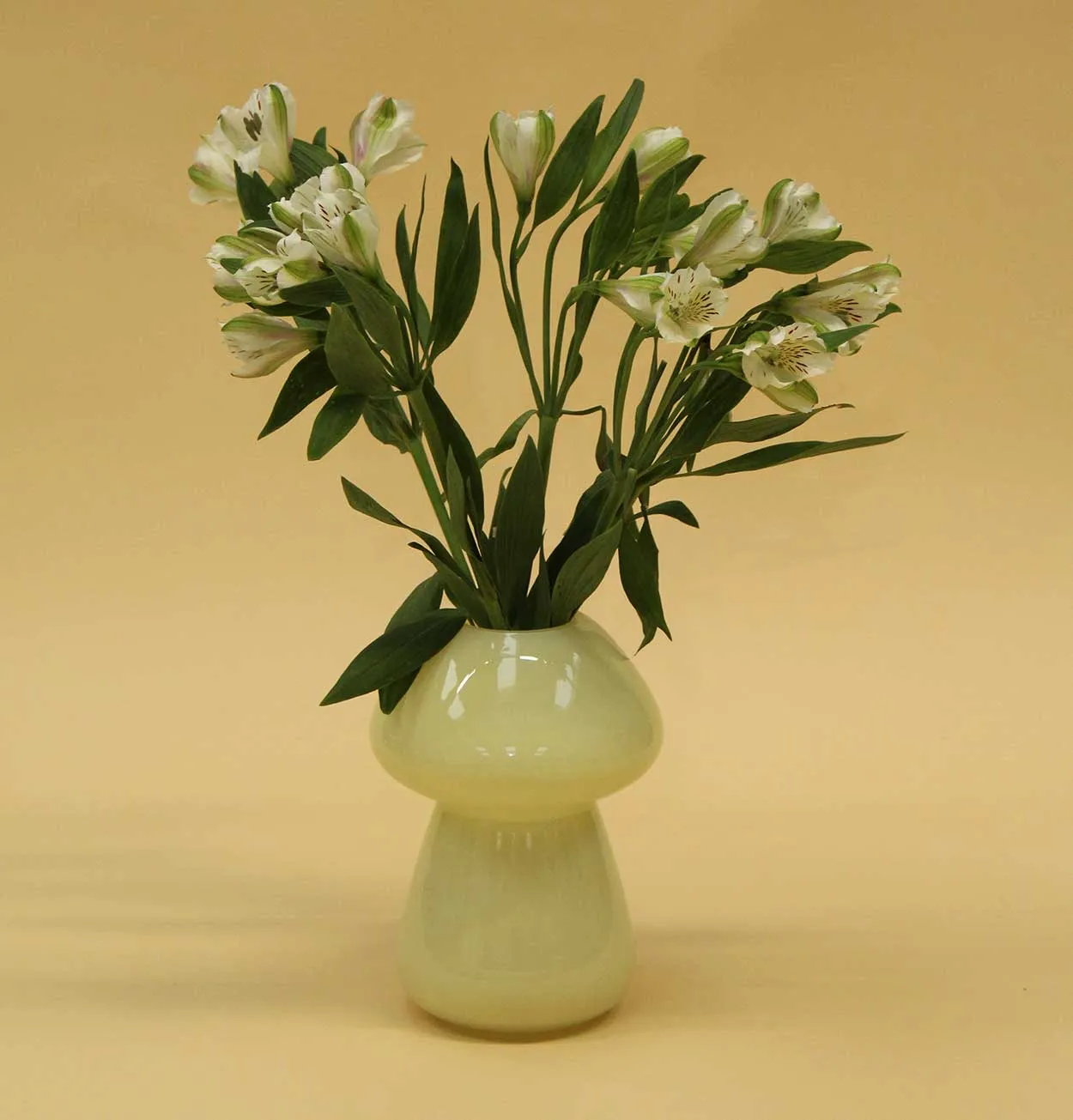 Glass Mushroom Vase in Soft Yellow