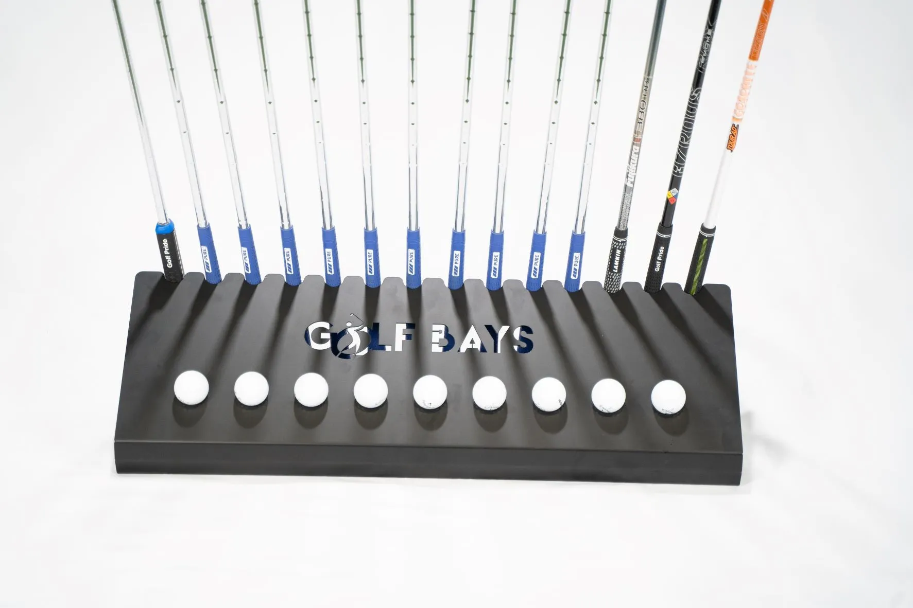 GolfBays Club Display Rack, Holds 14 Clubs & 9 Golf Balls , Indoor Golf Storage Organiser