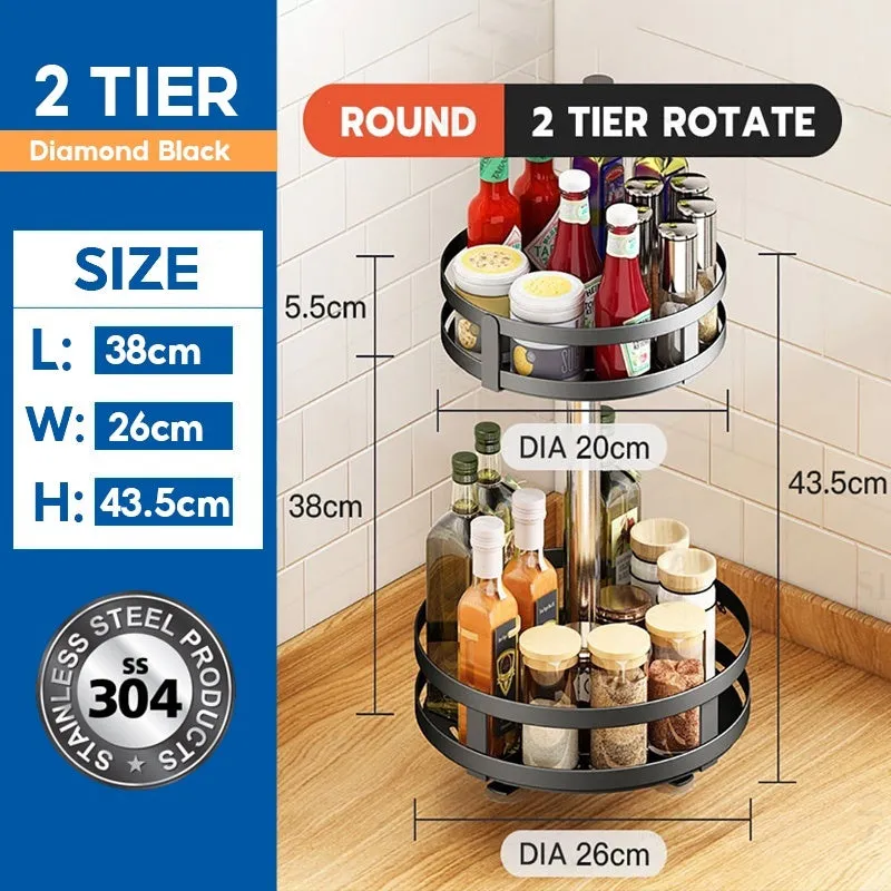 Kitchen Rack Rak Rempah Storage Rack Rak Dapur Spice Rack Stainless Steel Rotating Rack Seasoning Rack