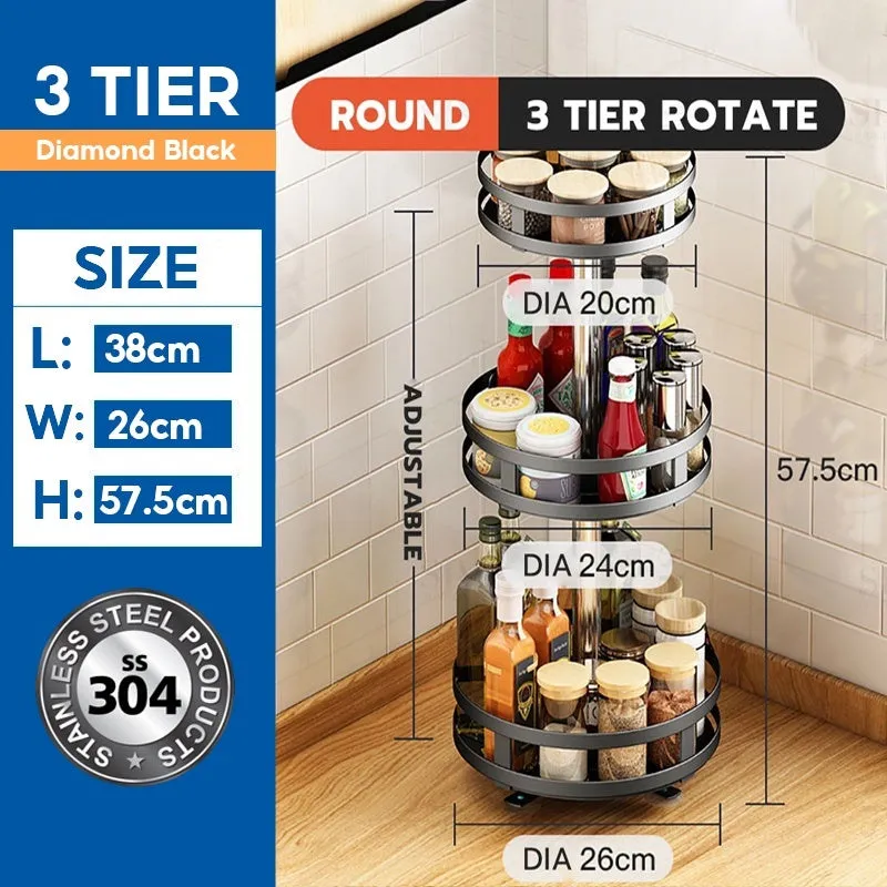 Kitchen Rack Rak Rempah Storage Rack Rak Dapur Spice Rack Stainless Steel Rotating Rack Seasoning Rack