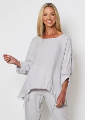 Linen Tab Sleeve Top  - Silver