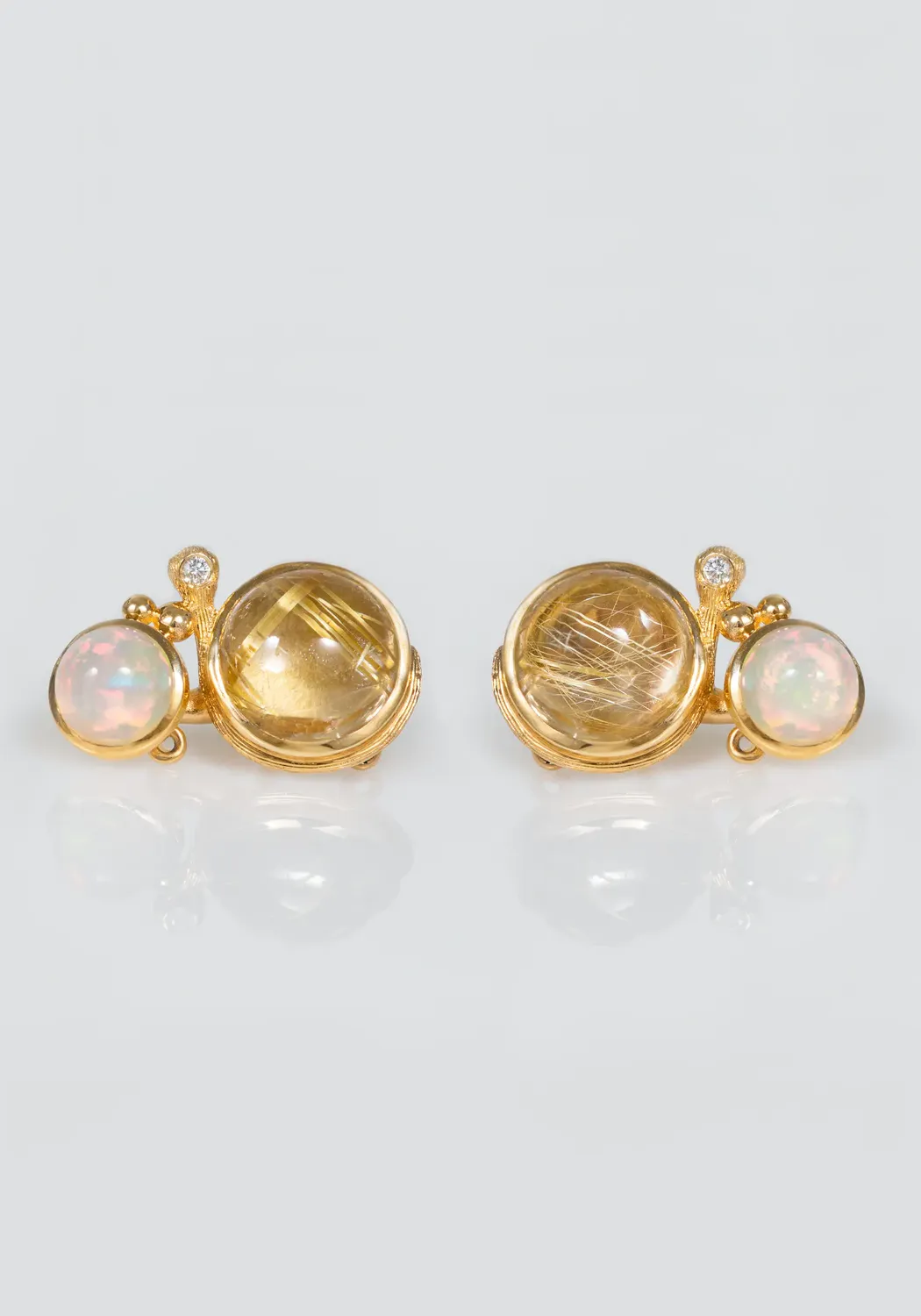 Ole Lynggaard Lotus 18KYG Opal & Rutile Quartz Stud Earrings