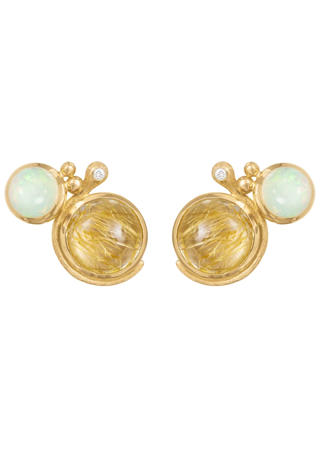 Ole Lynggaard Lotus 18KYG Opal & Rutile Quartz Stud Earrings