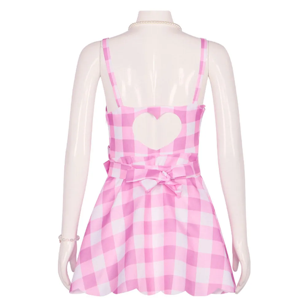 Pink Plaid Cosplay Beach Dress Cosplay Costume Halloween Carnival Disguise Roleplay Suit