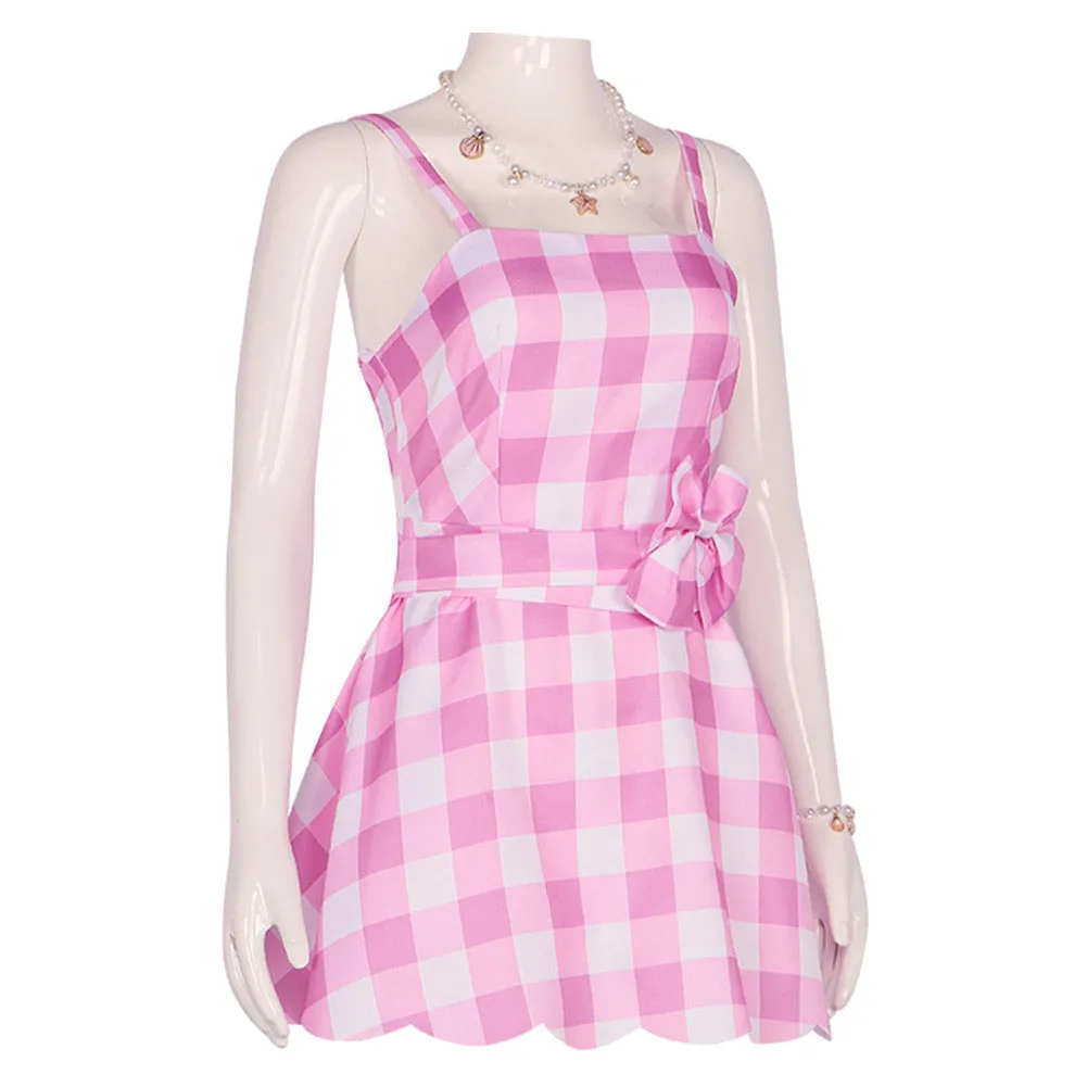 Pink Plaid Cosplay Beach Dress Cosplay Costume Halloween Carnival Disguise Roleplay Suit