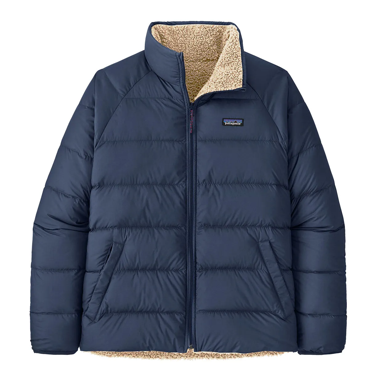 Piumino Patagonia Reversible Silent Down Fleece Blu / Beige