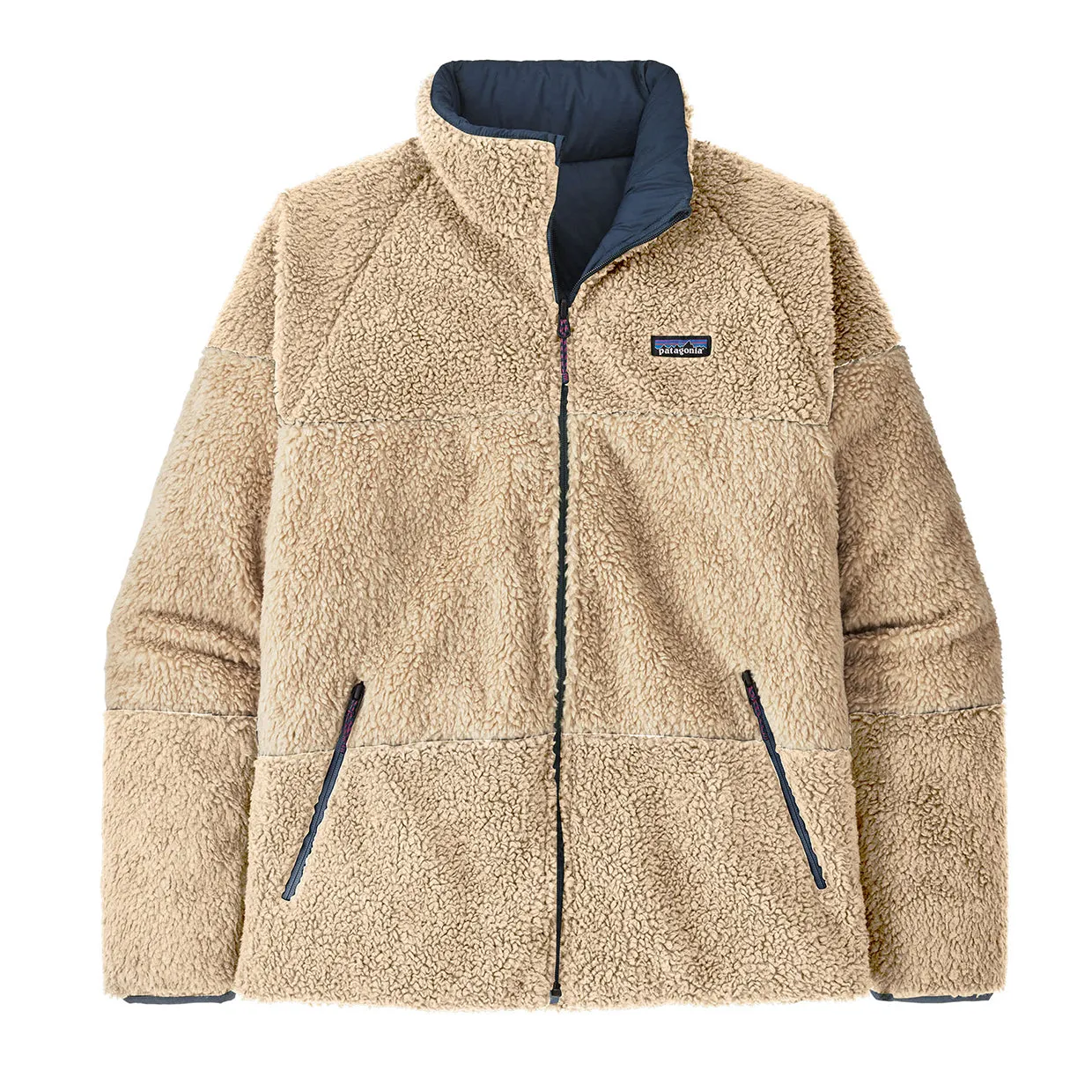 Piumino Patagonia Reversible Silent Down Fleece Blu / Beige