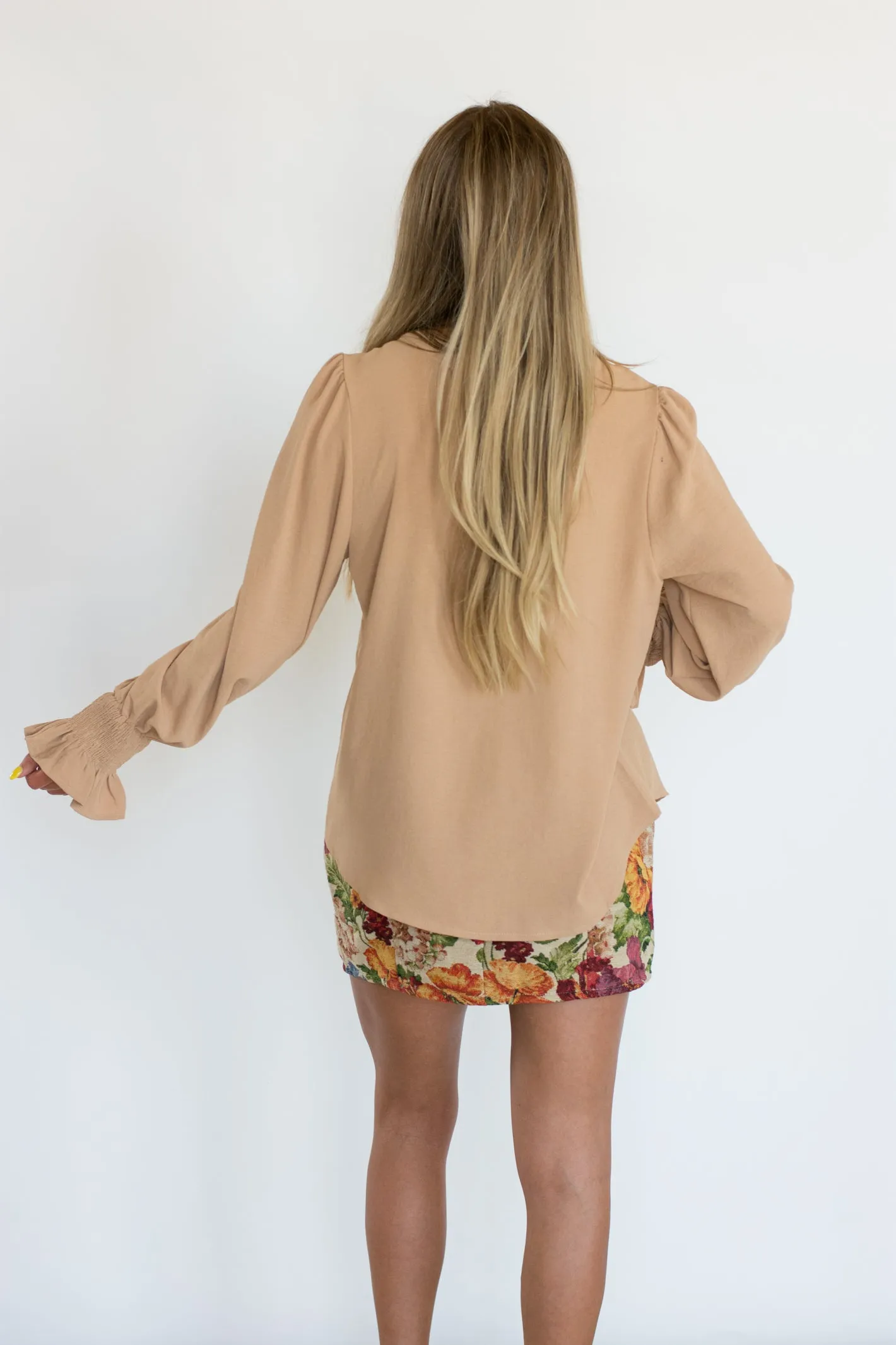 Reflecting Moment Taupe Long Sleeve Blouse