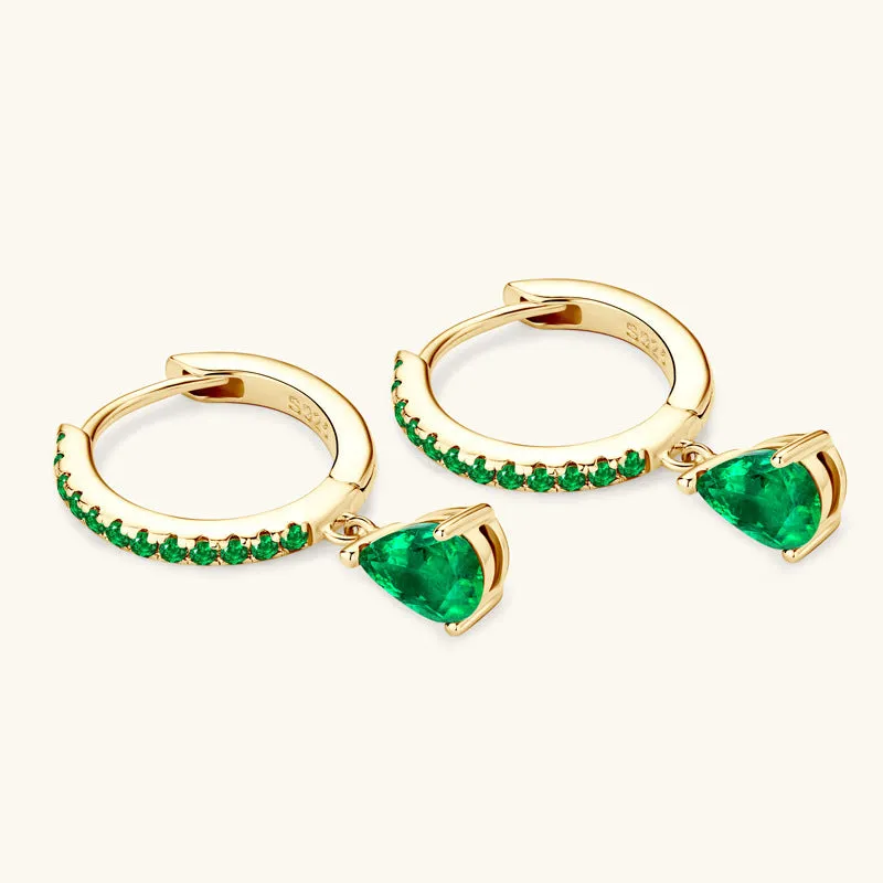 Retro  Pear Shape Emerald Color Drop Earrings