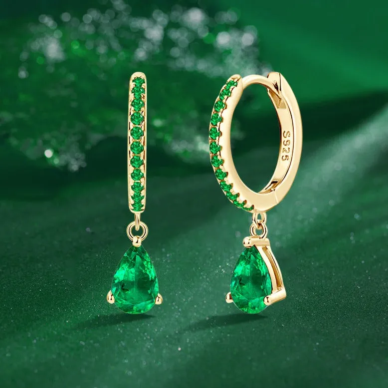 Retro  Pear Shape Emerald Color Drop Earrings