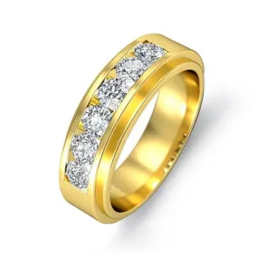 Round Cut Half Stone Wedding Band for Men