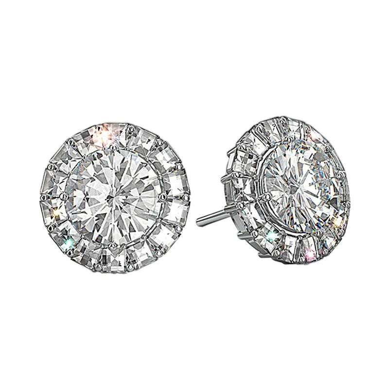 Round Cut Halo 925 Sterling Silver Stud Earrings