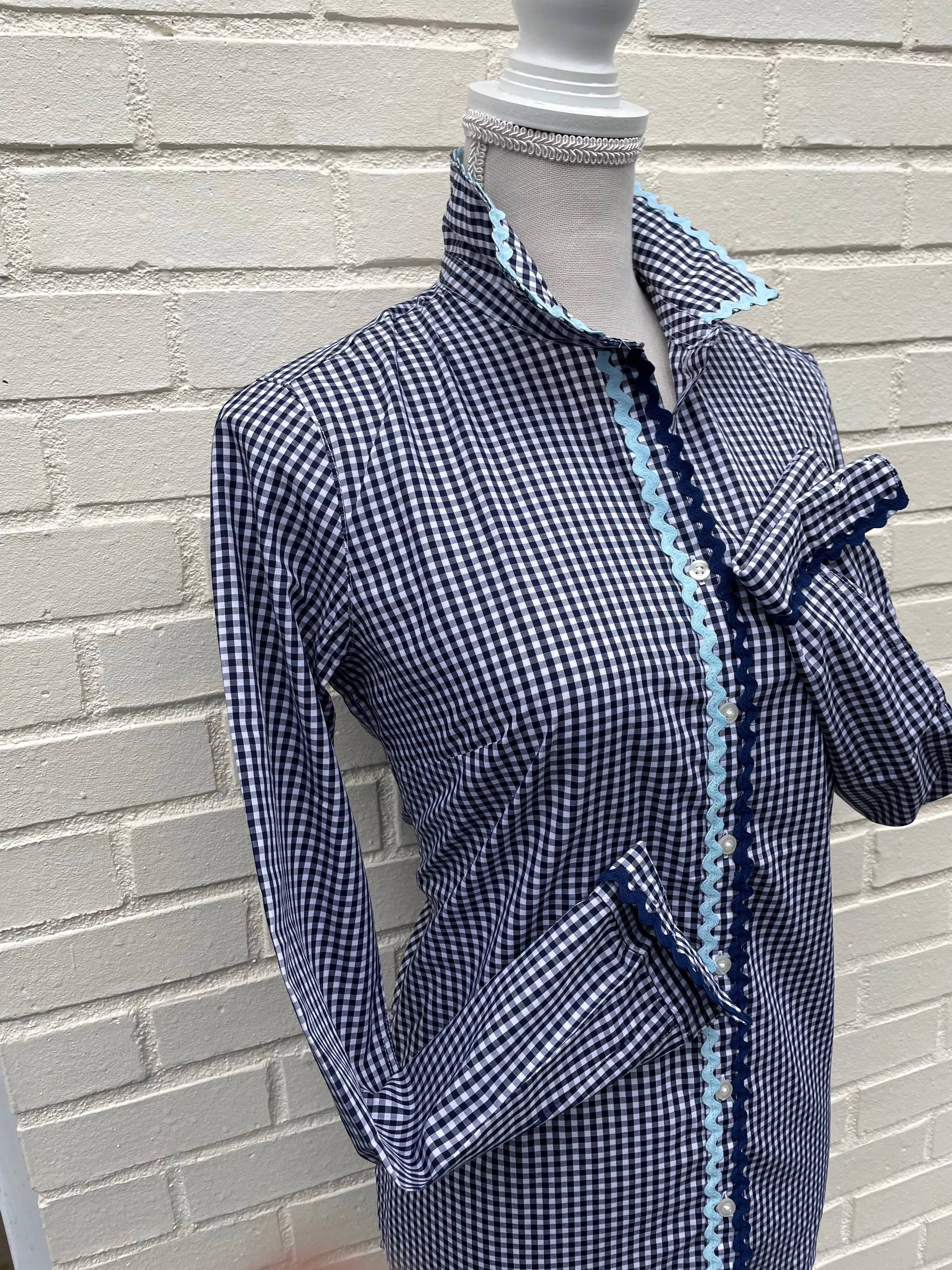 SALE - XS ONLY - Charlotte Gingham Ric Rac Shirt (CLT05) *FINAL SALE*