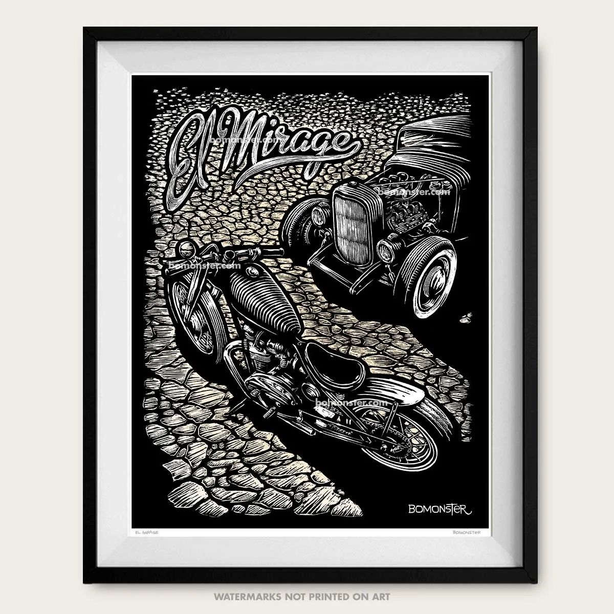 Signed 11x17" Hot Rod Motorcycle Litho Art Print "El Mirage"